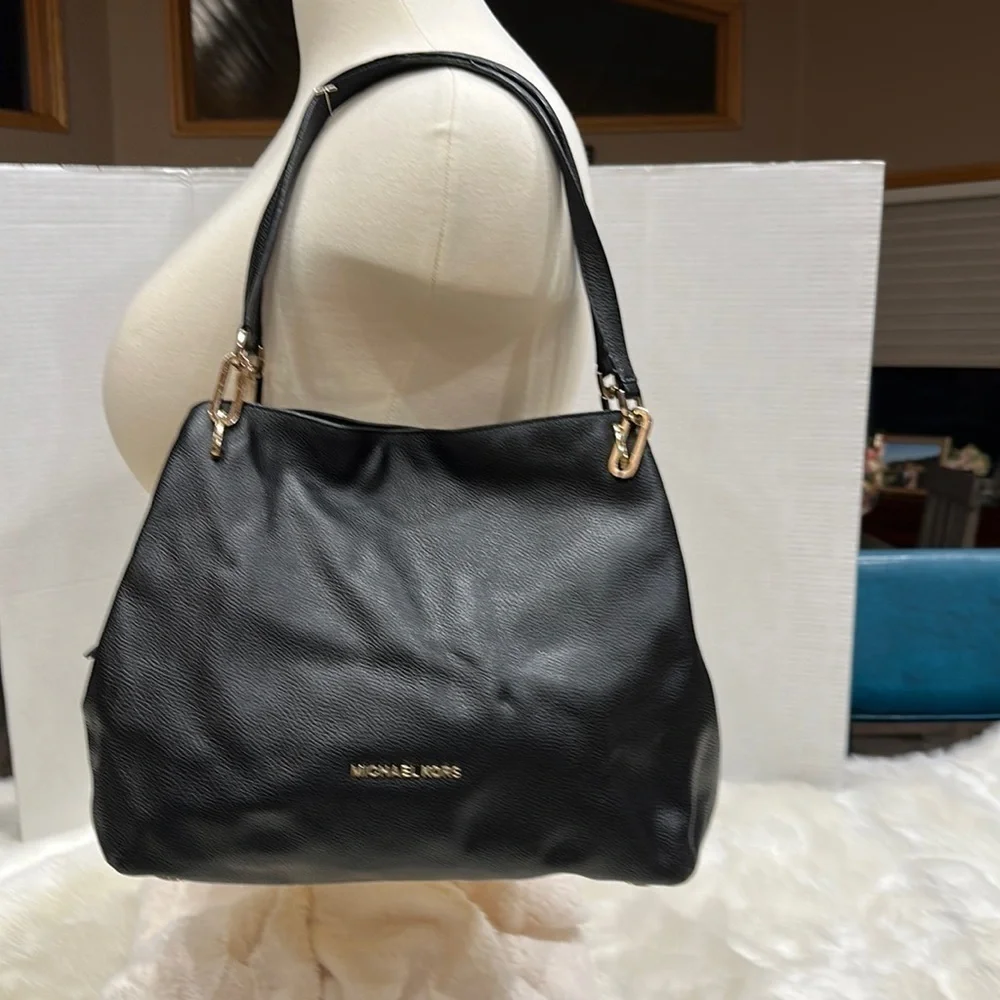Michael Kors shoulder bag, black, three large compartments, three small